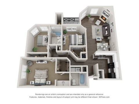 Floor plan for 3 beds, 2 baths, 1488 sqft